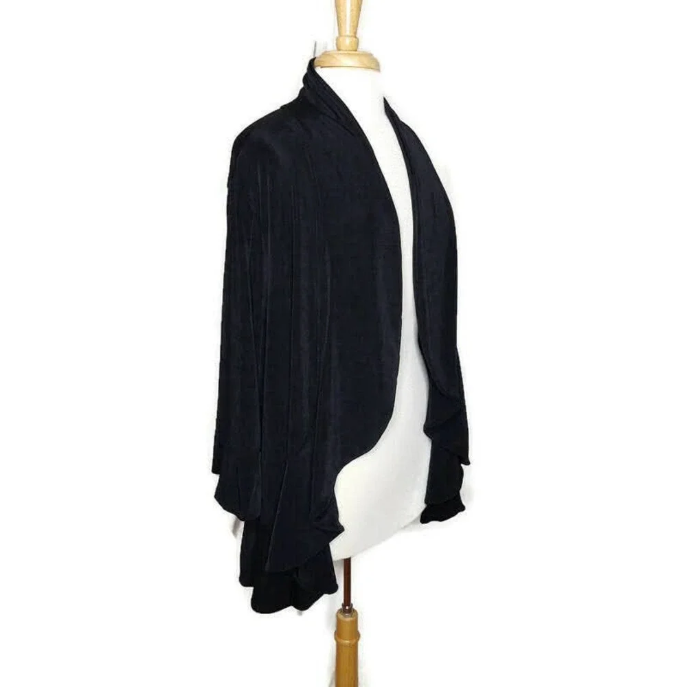 Catherines Ruffle Edge Open Front Draped Black Cardigan 18/20W - Picture 2 of 6